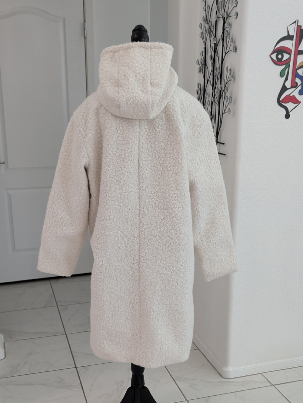 LIke New Cream Hooded Teddy Bear Curly Lamb Hooded Dress Coat a new day L - Picture 6 of 15